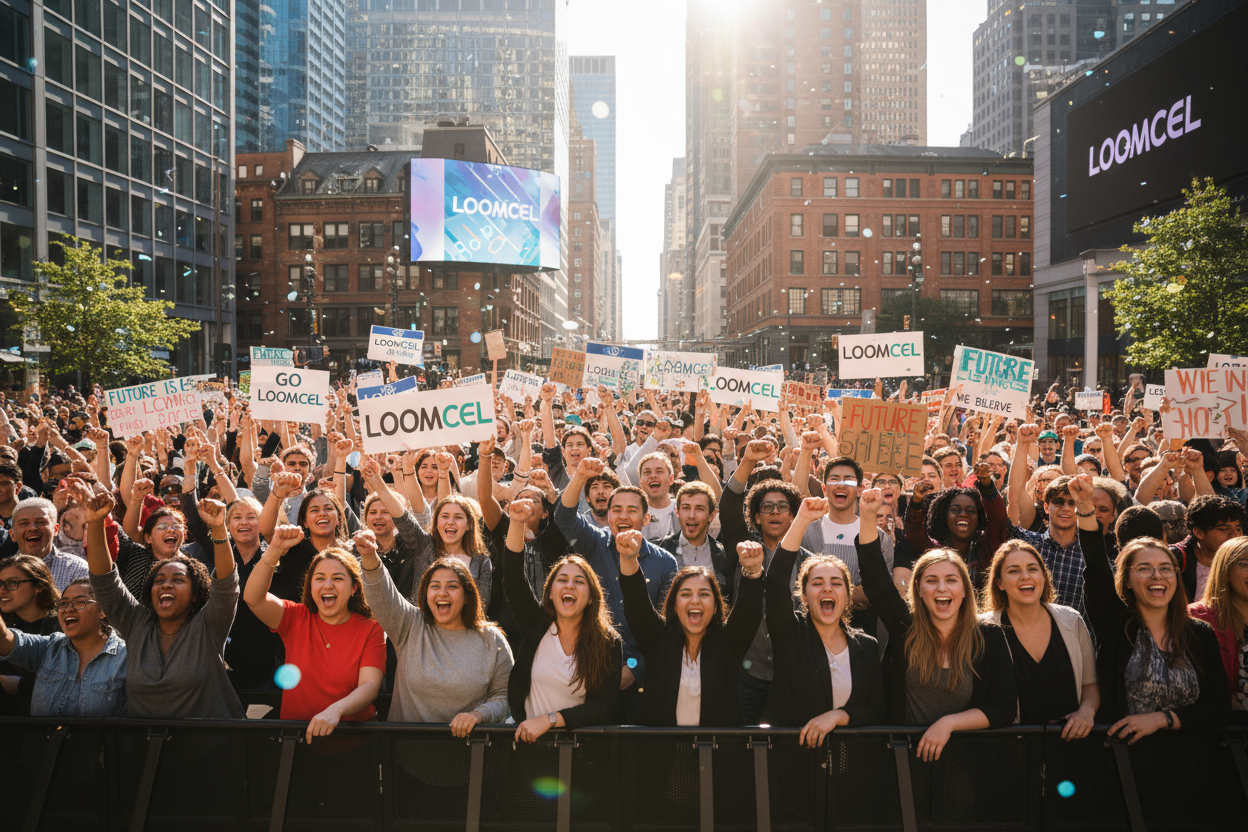 give another pic of people shouting for loomcel